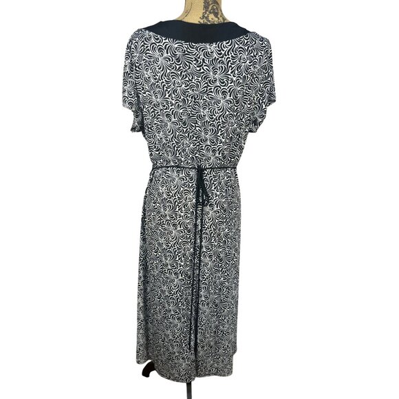 Y2K Babydoll Dress Sz 14 Black and White Midi Length Tie Back - Picture 2 of 8